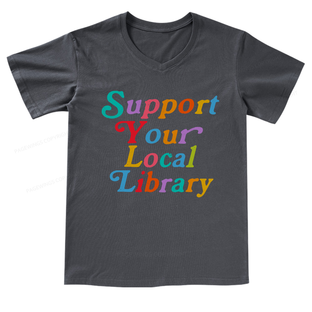 Pagewings Support Your Local Library V-neck T-shirt