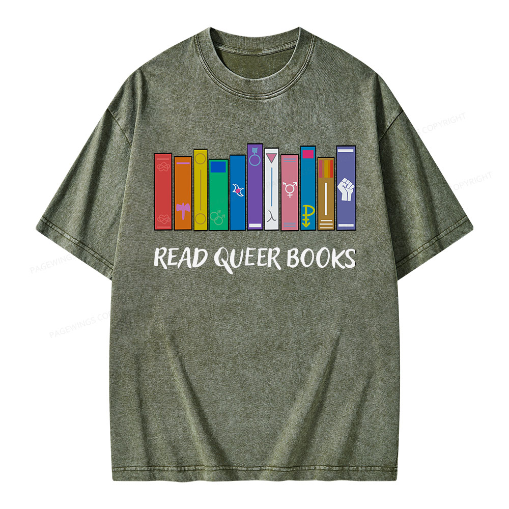 Pagewings Read Queer Books Unisex Washed T-shirt