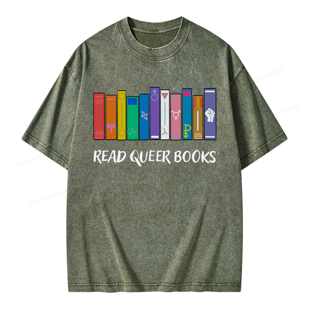 Pagewings Read Queer Books Unisex Washed T-shirt