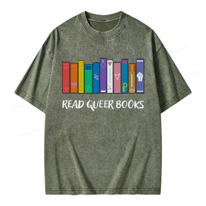 Pagewings Read Queer Books Unisex Washed T-shirt