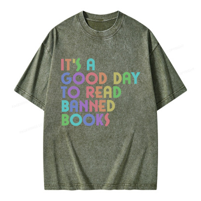 Pagewings It's A Good Day To Read Banned Books Unisex Washed T-shirt