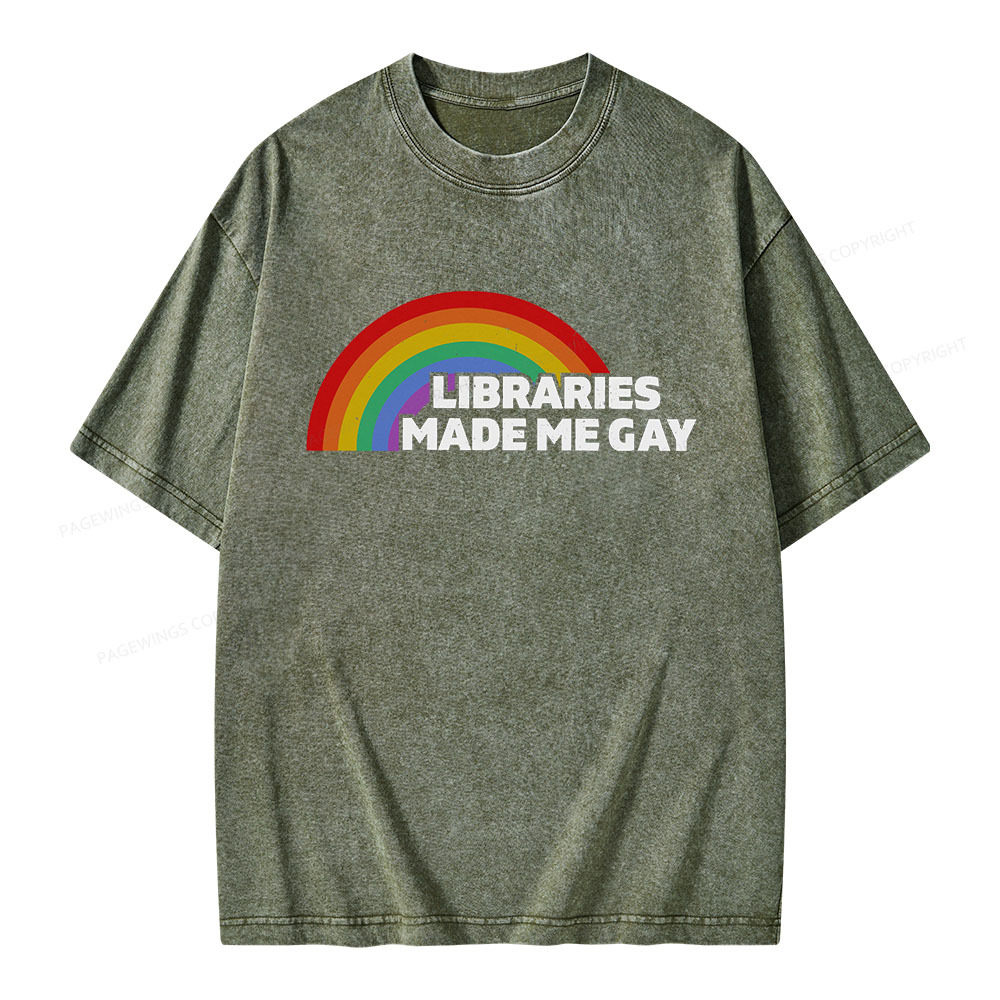 Pagewings Libraries Made Me Gay Unisex Washed T-shirt