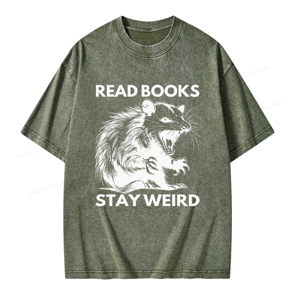Pagewings Read Books Stay Weird Unisex Washed T-shirt