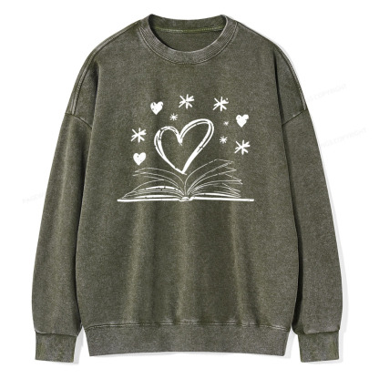 Pagewings Bookworm Librarian Valentines Day Book T-Shirt Unisex Washed Sweatshirt