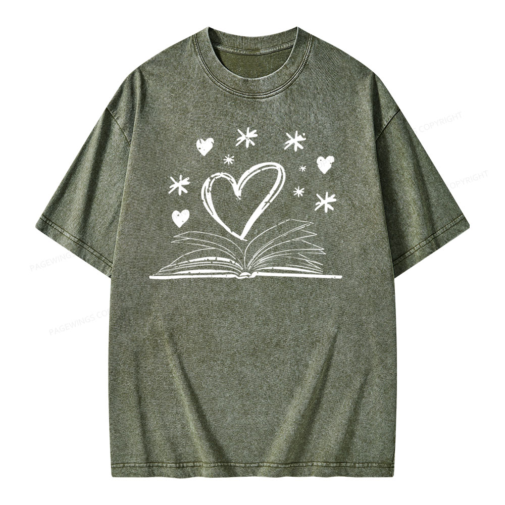 Pagewings Bookworm Librarian Valentines Day Book Unisex Washed T-shirt