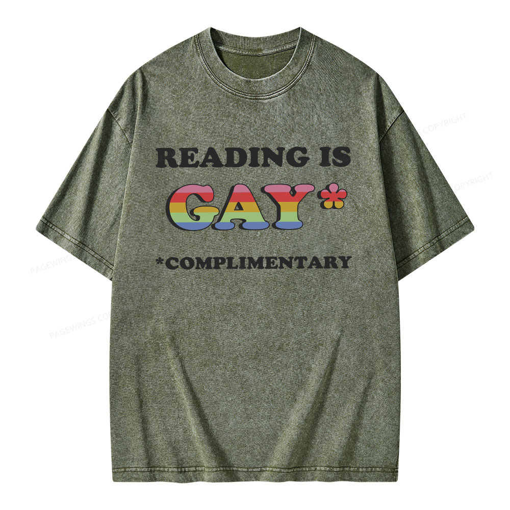 Pagewings Reading Is Gay Complimentary Unisex Washed T-shirt