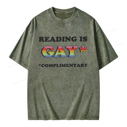 Pagewings Reading Is Gay Complimentary Unisex Washed T-shirt