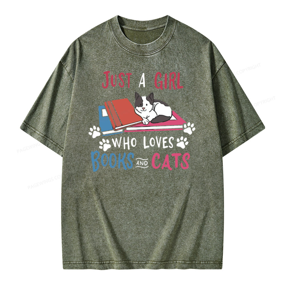 Pagewings Cat Books Book and Cats on Unisex Baseball T-Shirt Unisex Washed T-shirt