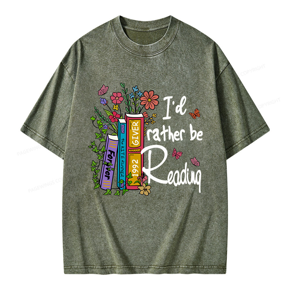 Pagewings I'd Rather Be Reading Unisex Washed T-shirt