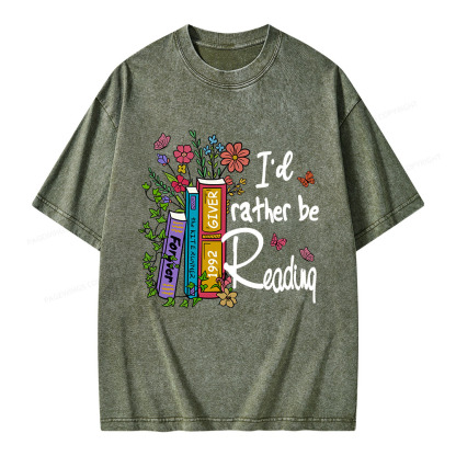 Pagewings I'd Rather Be Reading Unisex Washed T-shirt