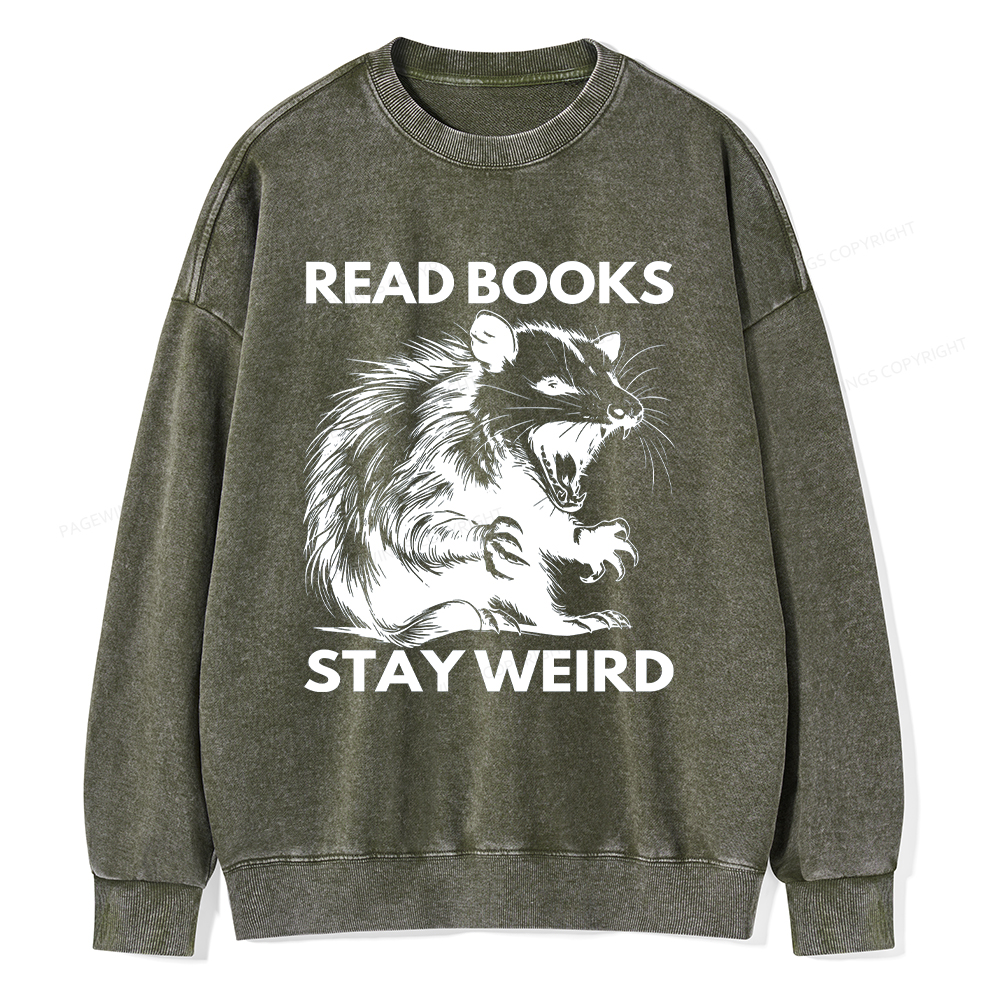 Pagewings Read Books Stay Weird Unisex Washed Sweatshirt