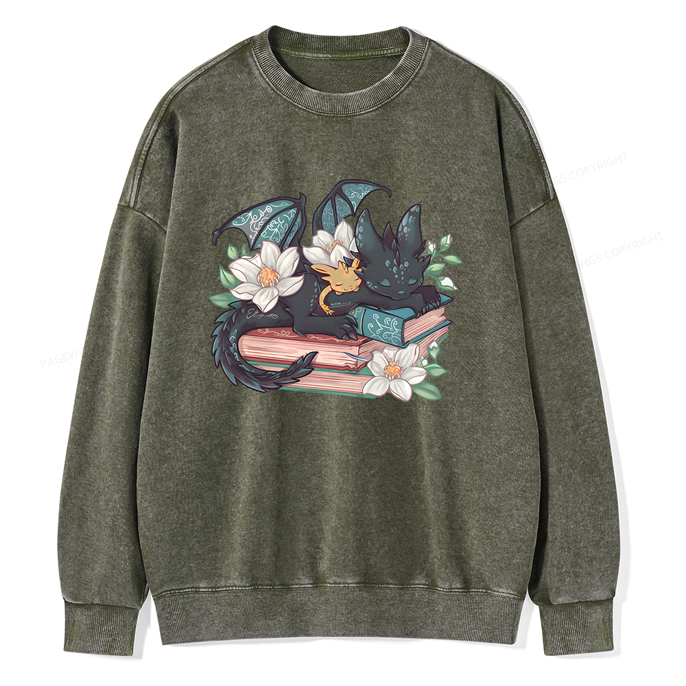 Pagewings Fantasy Book Dragon Unisex Washed Sweatshirt