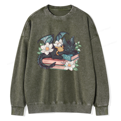 Pagewings Fantasy Book Dragon Unisex Washed Sweatshirt