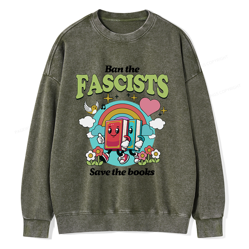 Pagewings Ban the Fascists Save the Books Unisex Washed Sweatshirt
