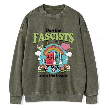 Pagewings Ban the Fascists Save the Books Unisex Washed Sweatshirt
