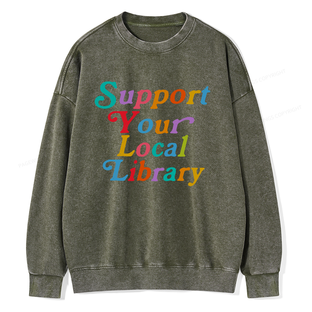 Pagewings Support Your Local Library Unisex Washed Sweatshirt