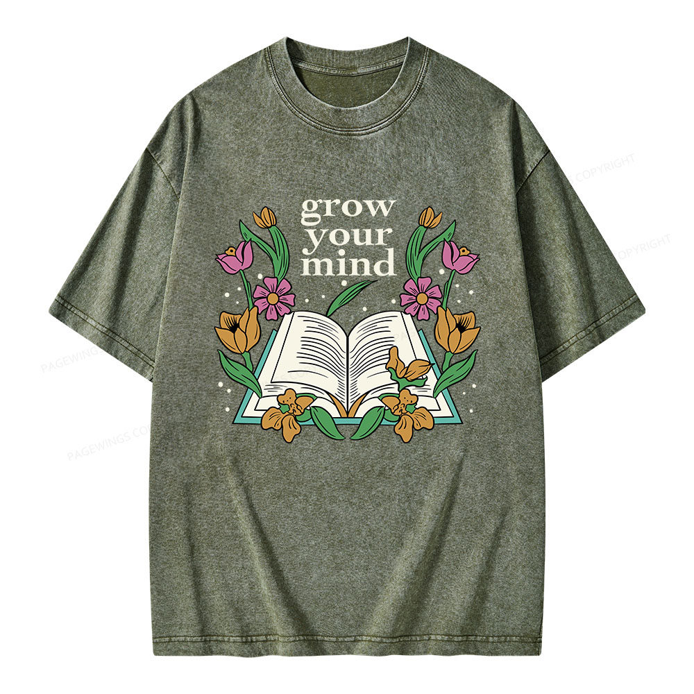 Pagewings Grow Your Mind Unisex Washed T-shirt