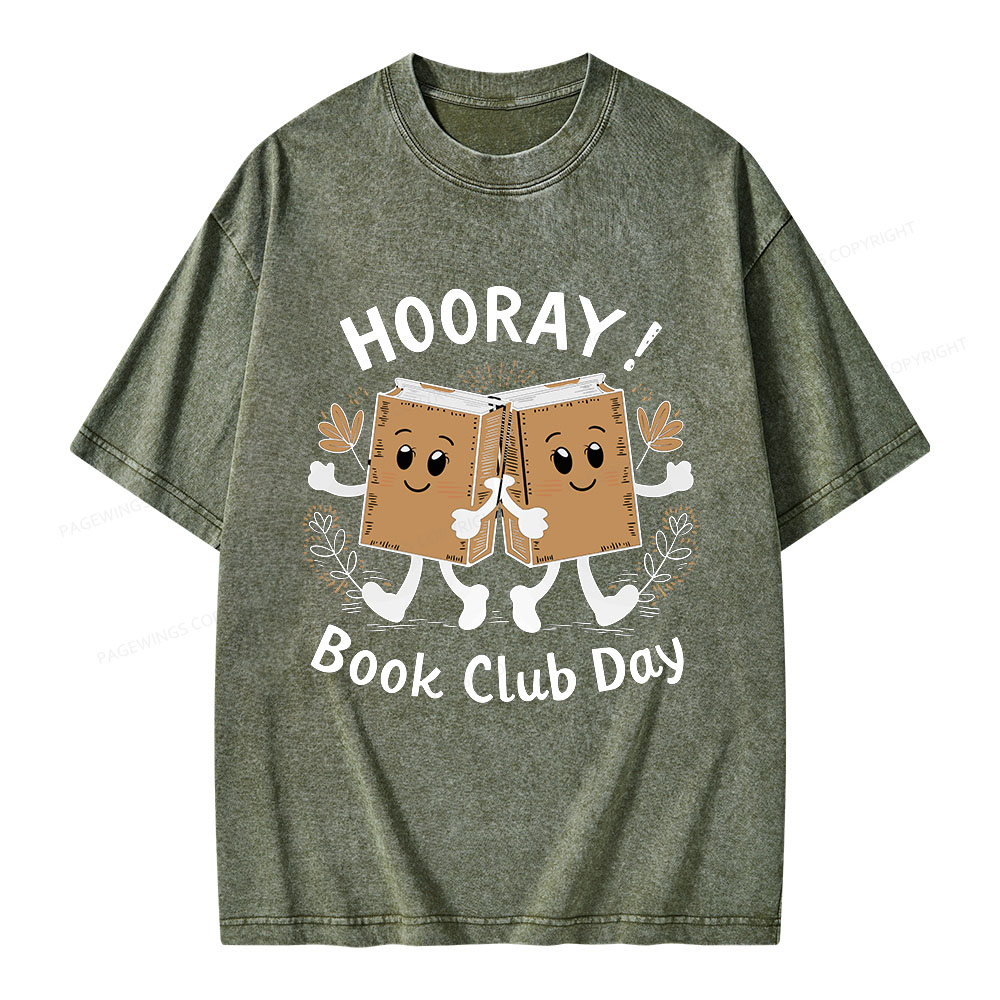 Pagewings Hooray Book Club Day Unisex Washed T-shirt