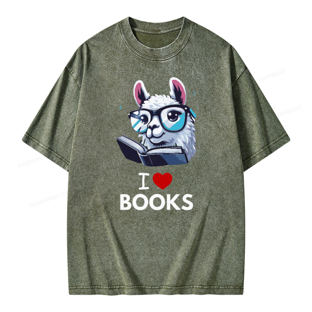 Pagewings  love Books Lama Reading Gift on Women’s Unisex Washed T-shirt