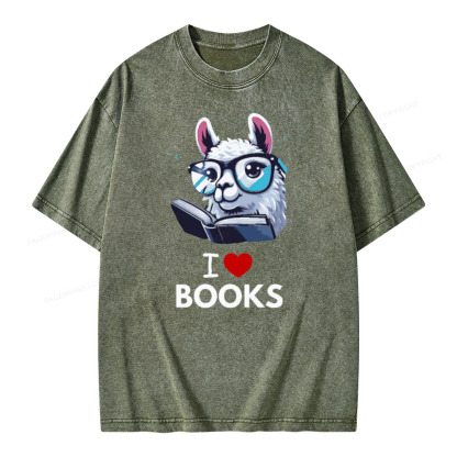 Pagewings  love Books Lama Reading Gift on Women’s Unisex Washed T-shirt