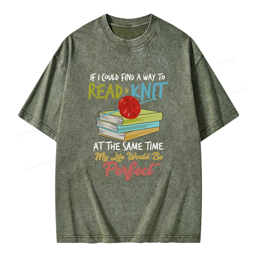 Pagewings Read And Knit At The Same Time Unisex Washed T-shirt