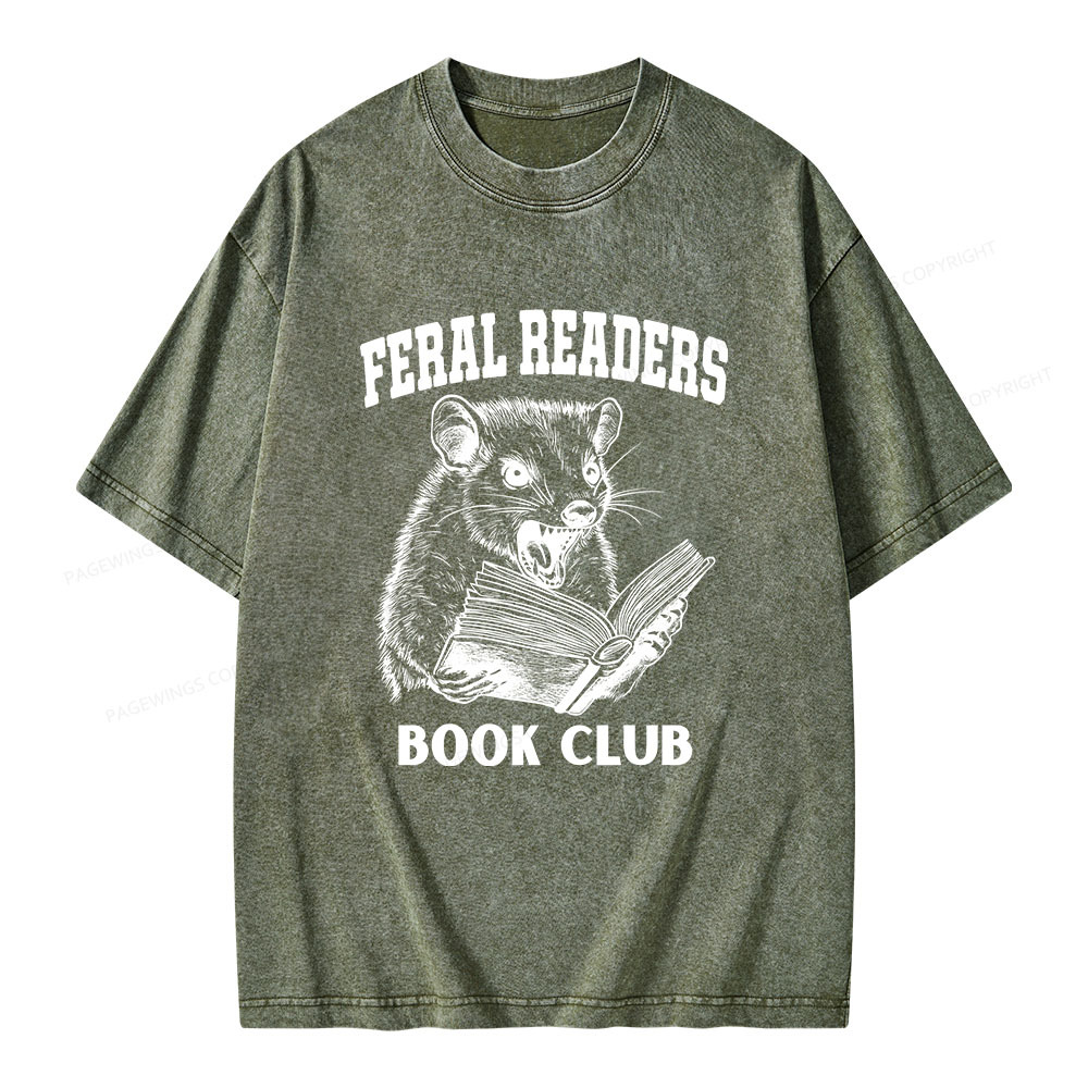 Pagewings Feral Readers Book Club Unisex Washed T-shirt