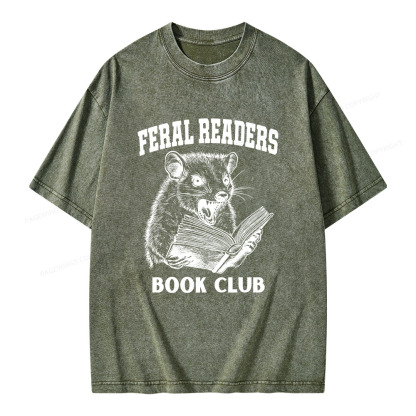 Pagewings Feral Readers Book Club Unisex Washed T-shirt