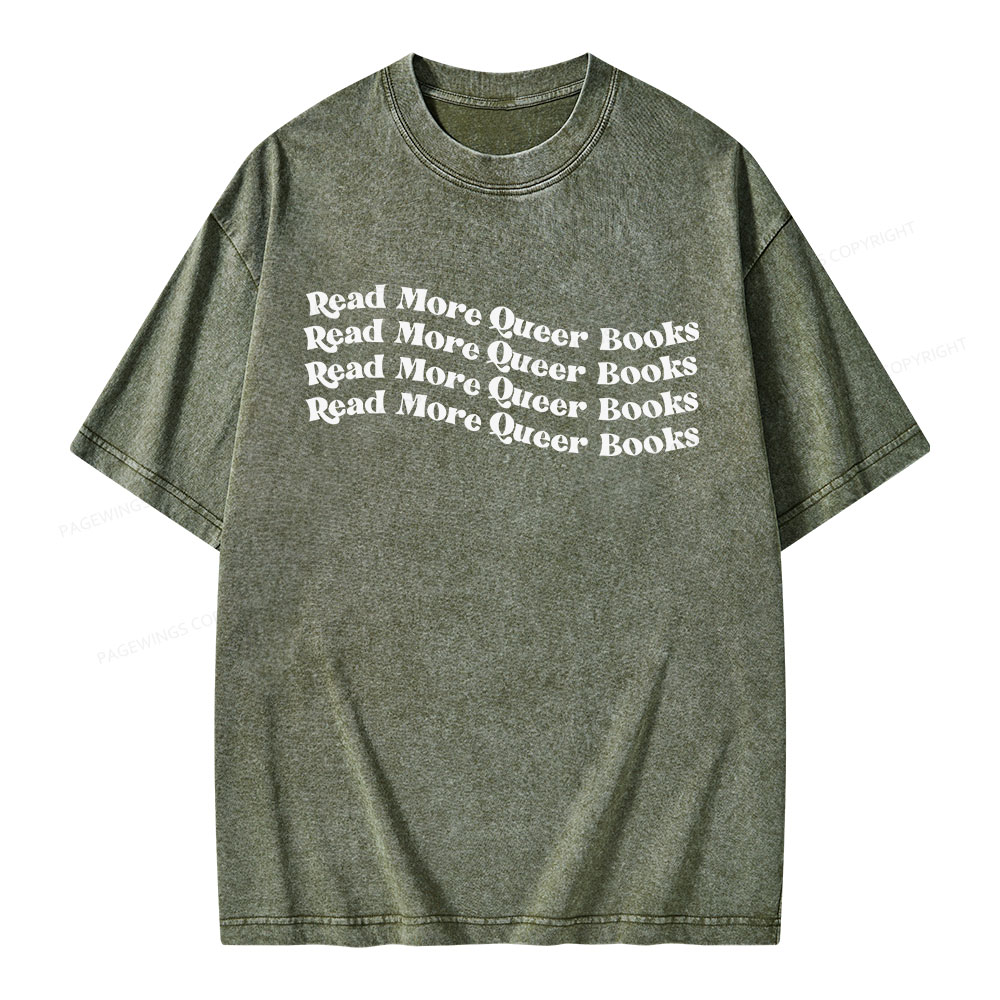 Pagewings Read More Queer Books Unisex Washed T-shirt