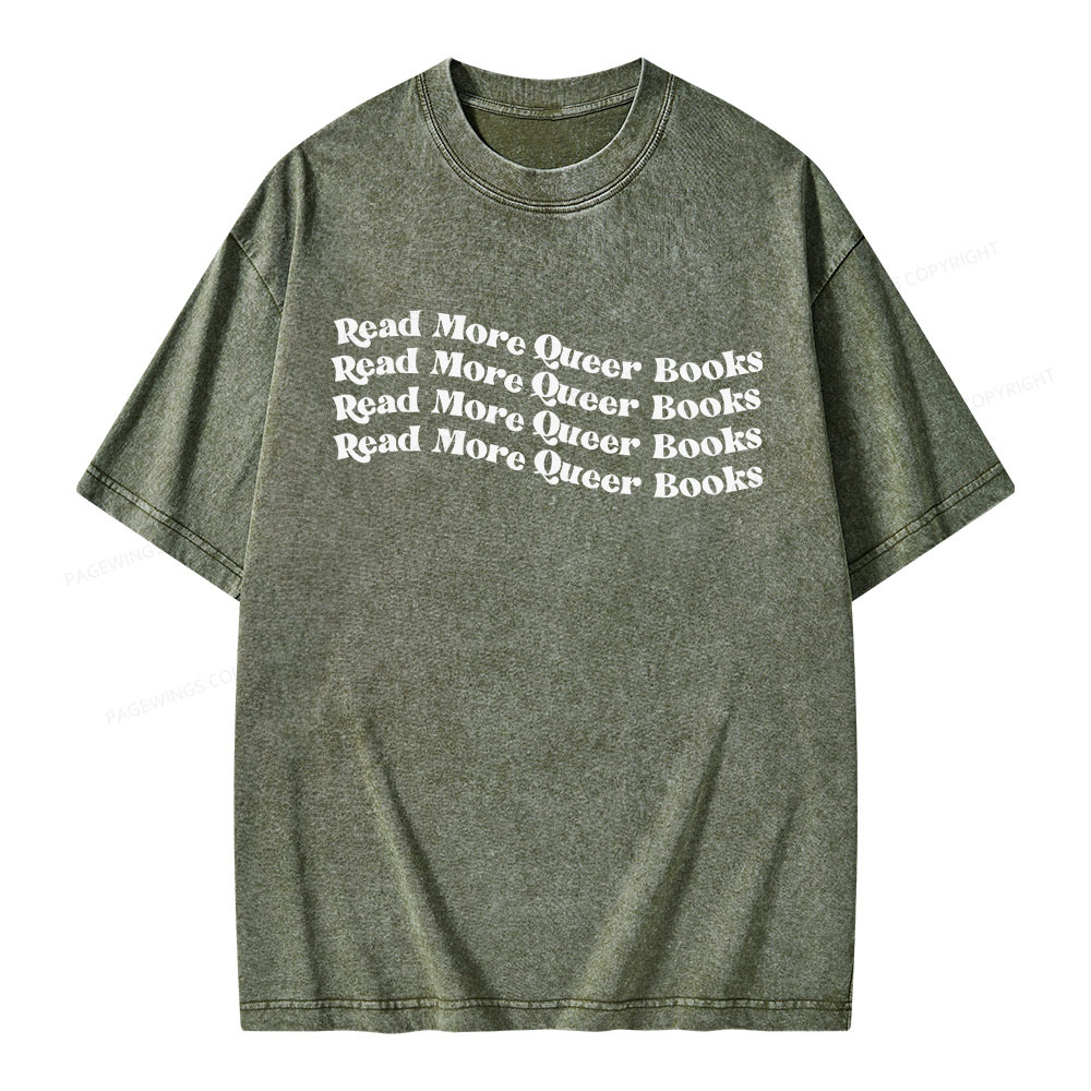 Pagewings Read More Queer Books Unisex Washed T-shirt