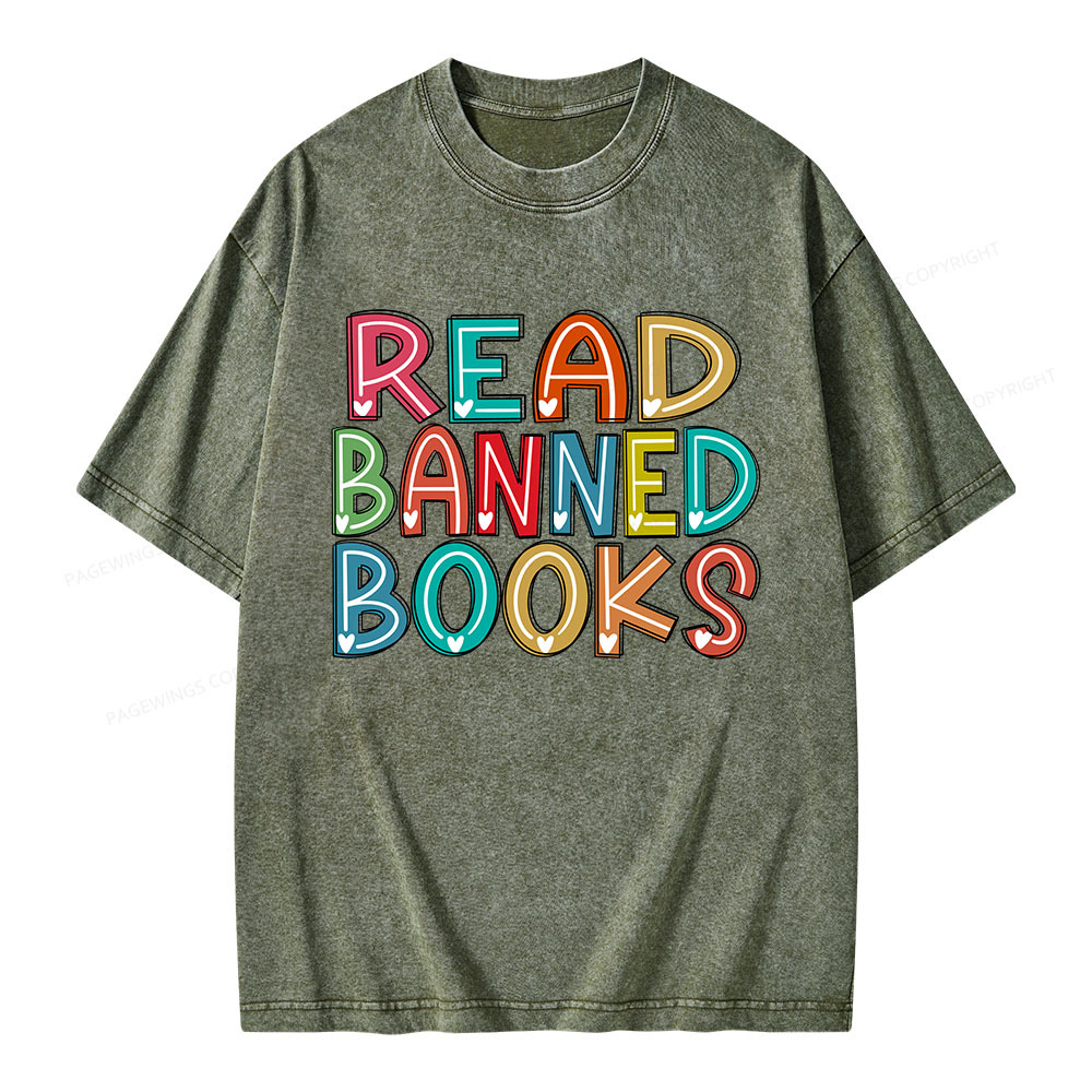 Pagewings Read Banned Books Unisex Washed T-shirt