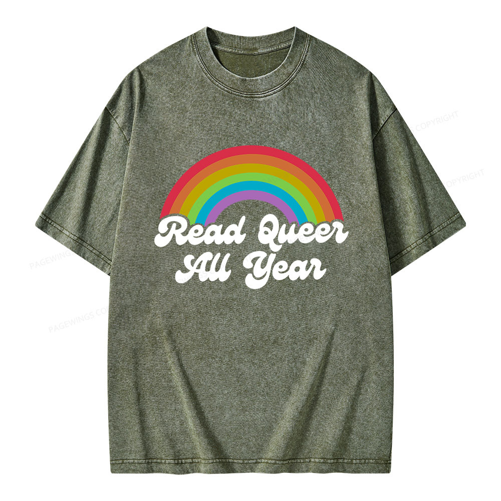 Pagewings Read Queer All Year Unisex Washed T-shirt