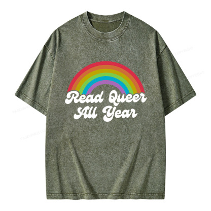 Pagewings Read Queer All Year Unisex Washed T-shirt