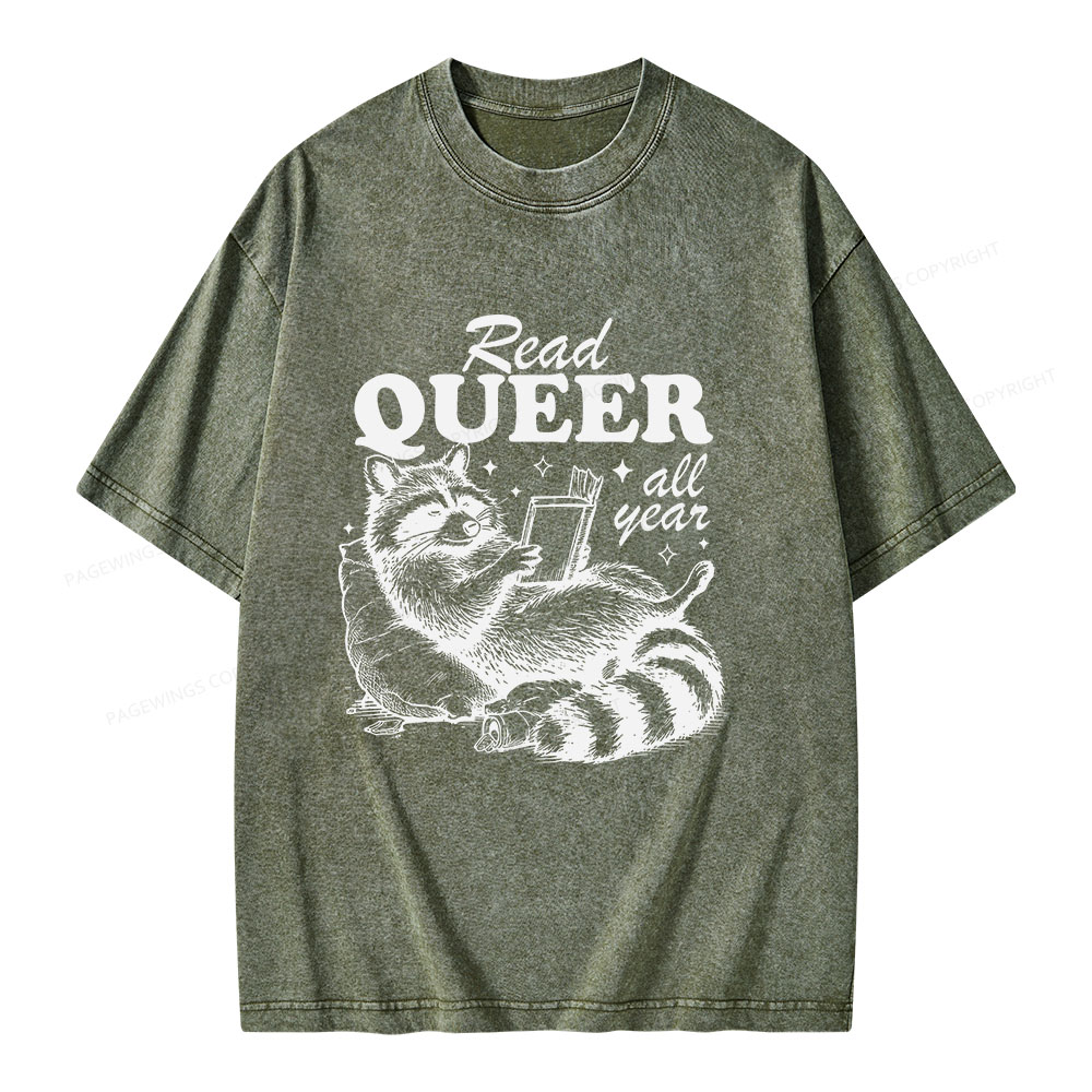 Pagewings Read Queer All Year Unisex Washed T-shirt
