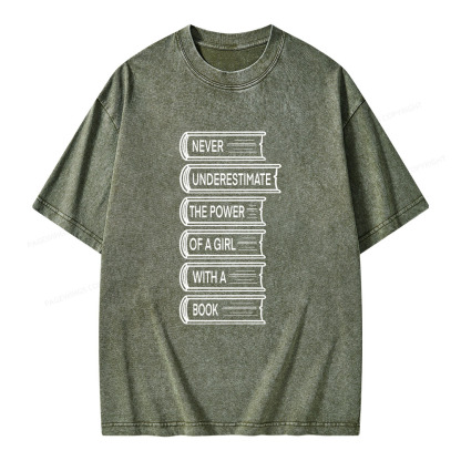 Pagewings Never Underestimate The Power Of A Girl With A Book Unisex Washed T-shirt