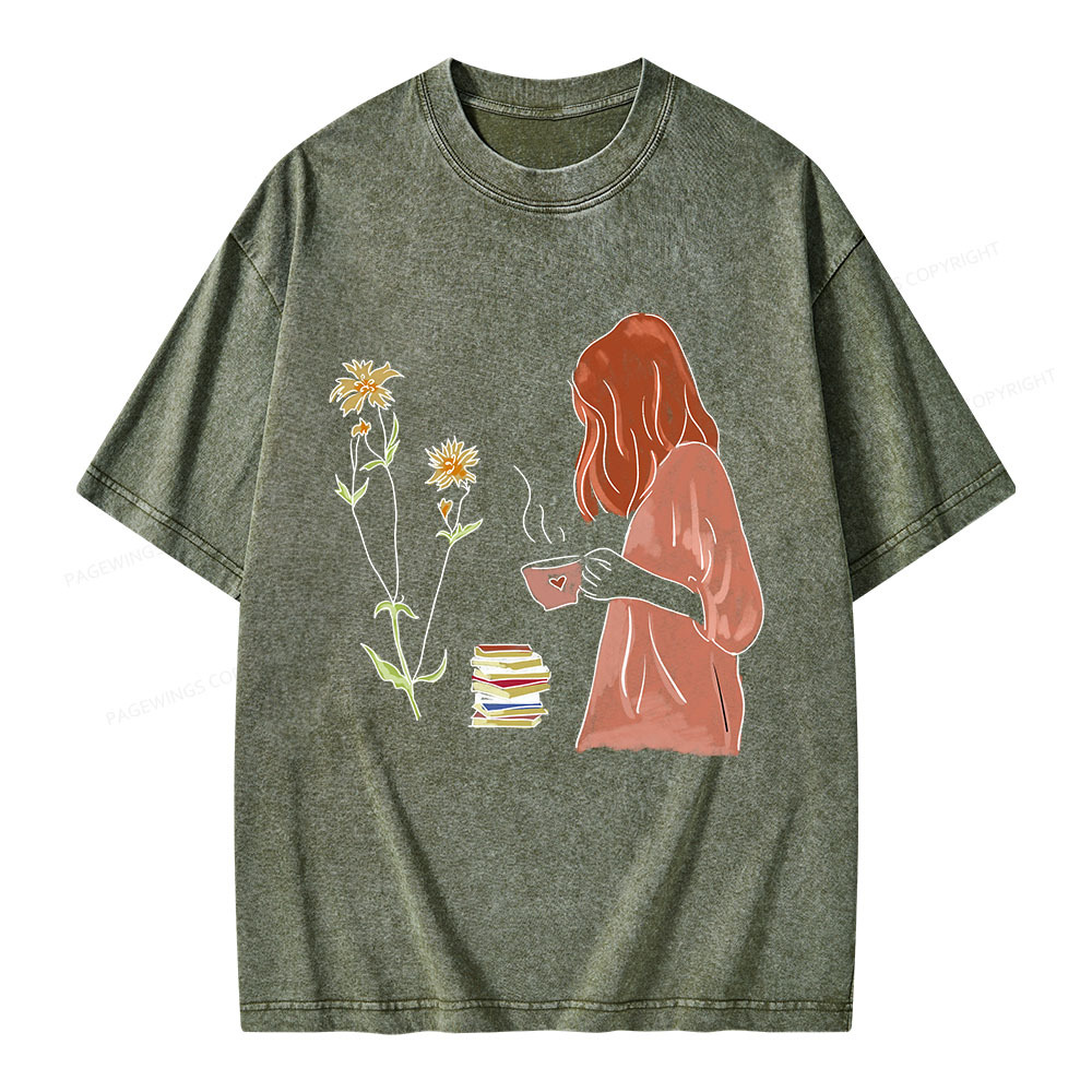 Pagewings Peaceful Moments With Books And Tea Unisex Washed T-shirt