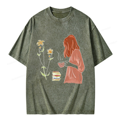 Pagewings Peaceful Moments With Books And Tea Unisex Washed T-shirt