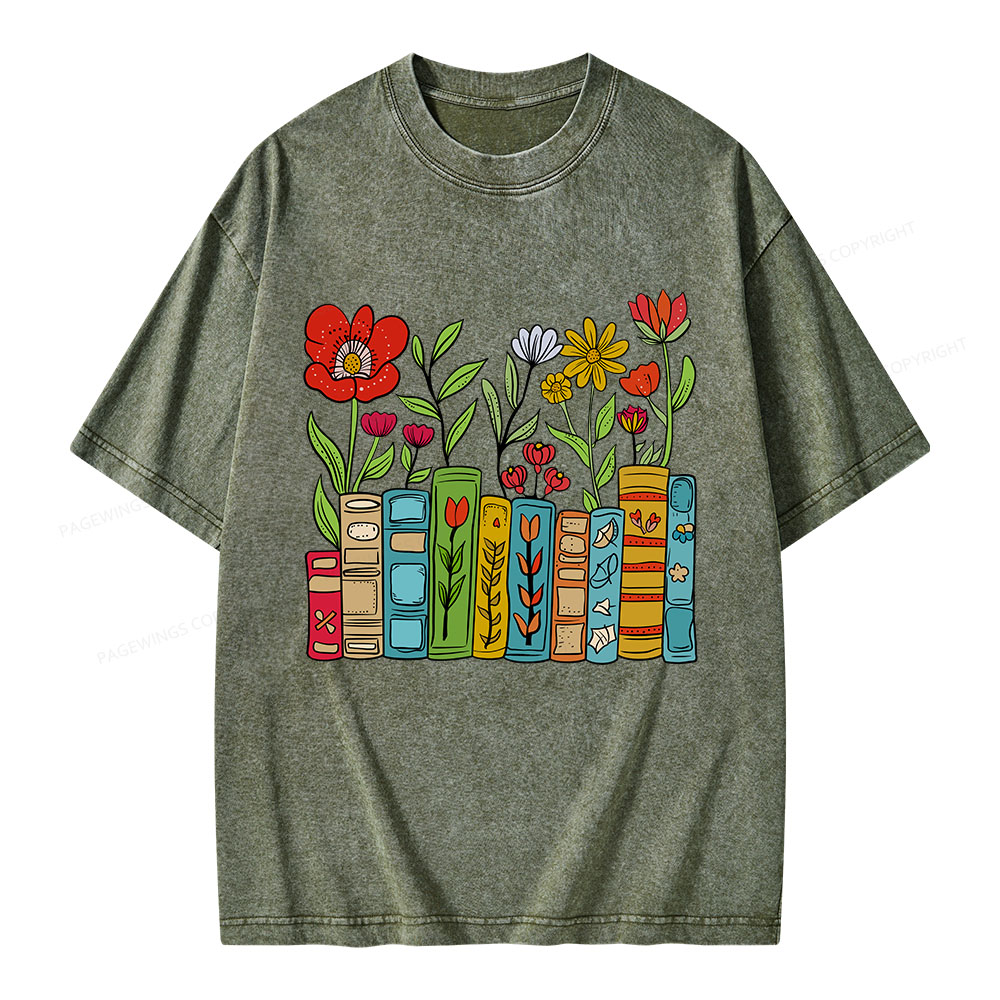 Pagewings Books Blooming Like Flowers In The Mind Unisex Washed T-shirt