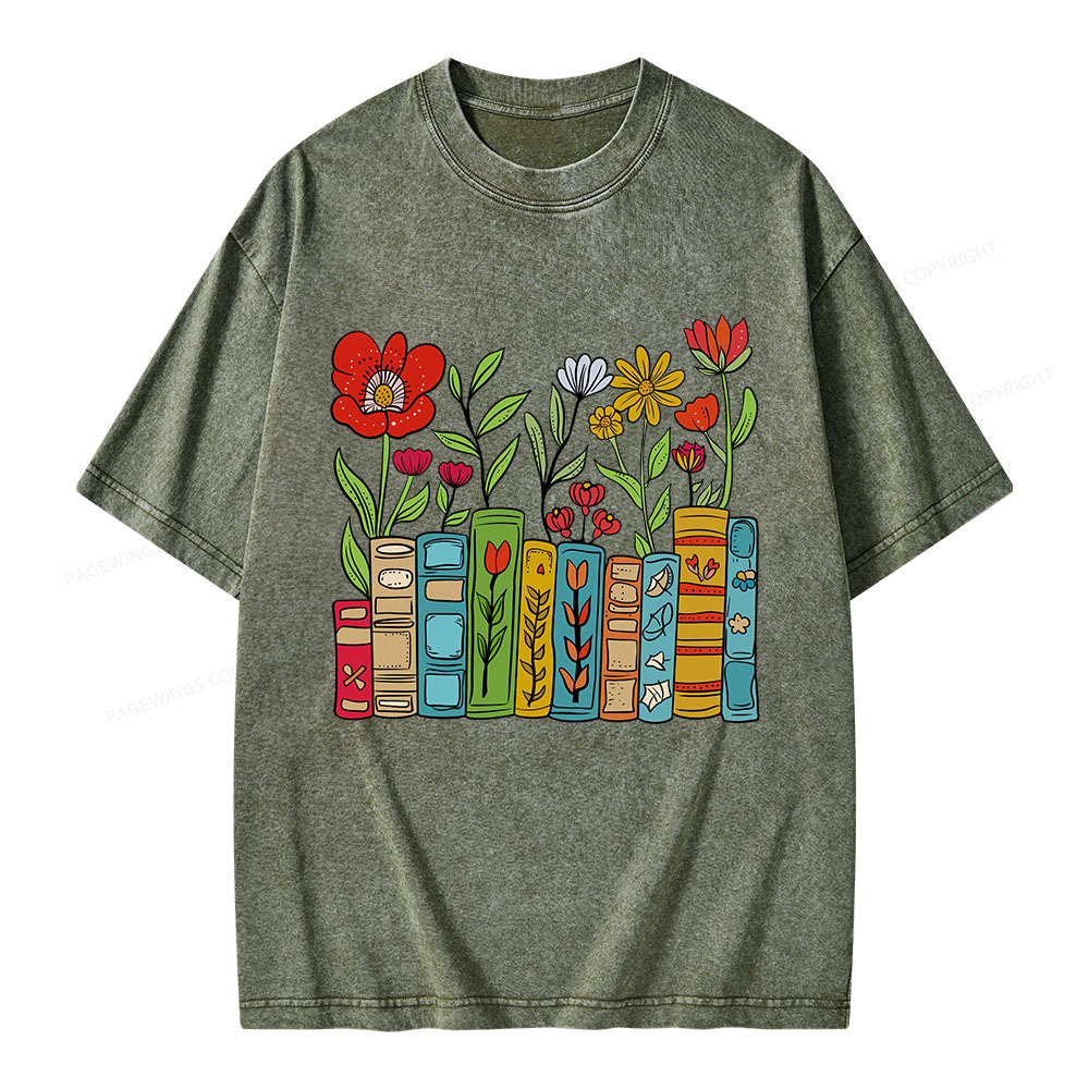 Pagewings Books Blooming Like Flowers In The Mind Unisex Washed T-shirt