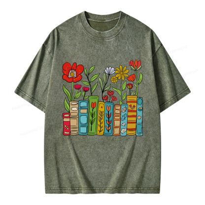 Pagewings Books Blooming Like Flowers In The Mind Unisex Washed T-shirt