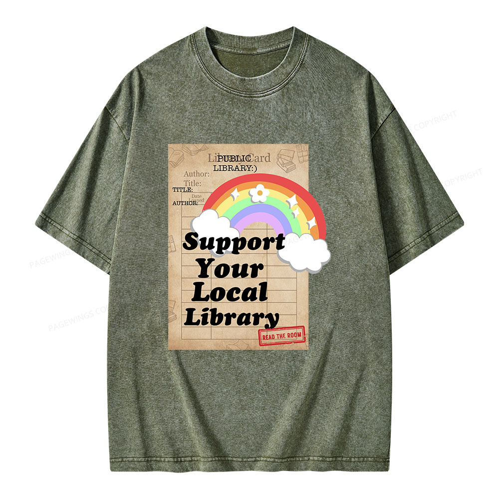 Pagewings Support Your Local Library Unisex Washed T-shirt