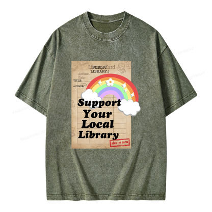 Pagewings Support Your Local Library Unisex Washed T-shirt