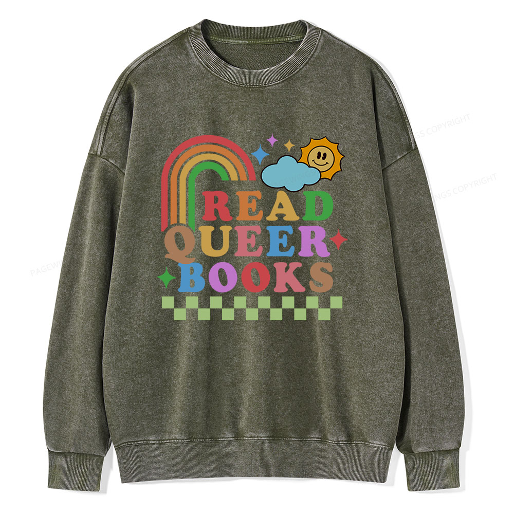 Pagewings Read Queer Books Unisex Washed Sweatshirt
