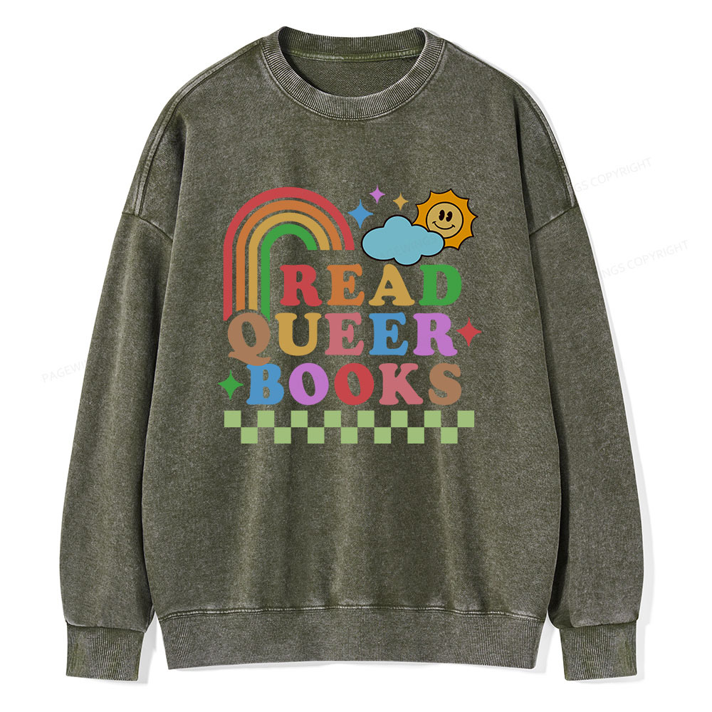 Pagewings Read Queer Books Unisex Washed Sweatshirt