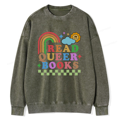 Pagewings Read Queer Books Unisex Washed Sweatshirt