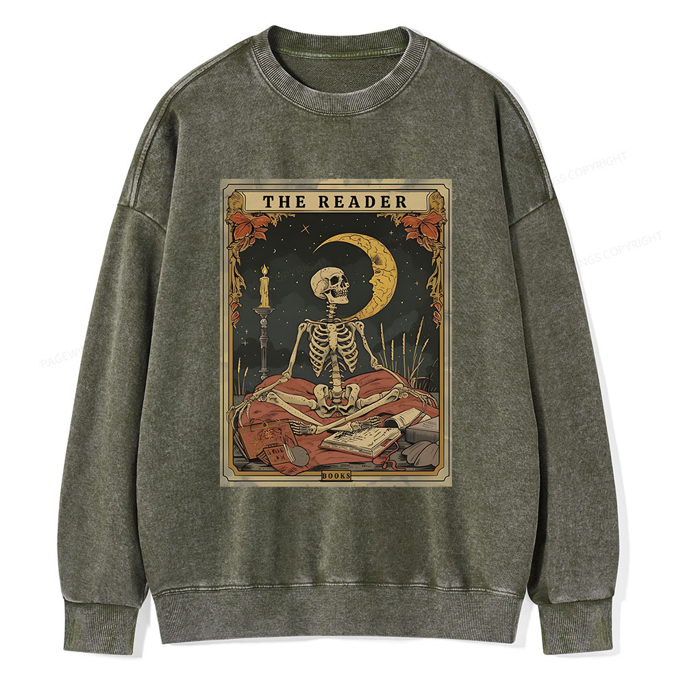Pagewings The Reader Tarot Card Unisex Washed Sweatshirt