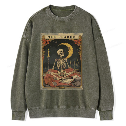 Pagewings The Reader Tarot Card Unisex Washed Sweatshirt