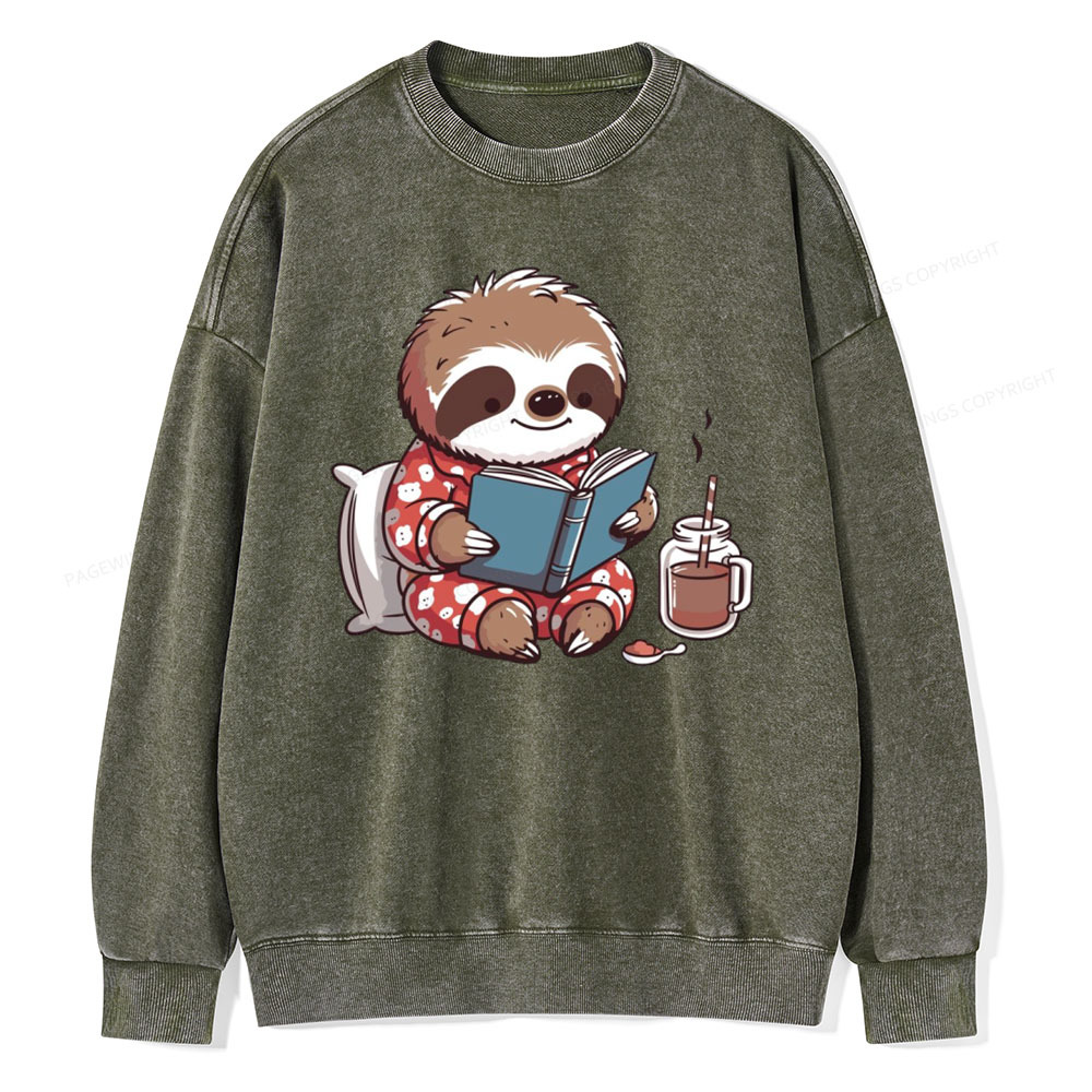 Pagewings Books Sloth Book lover Gift cute sloth on Unisex Washed Swea