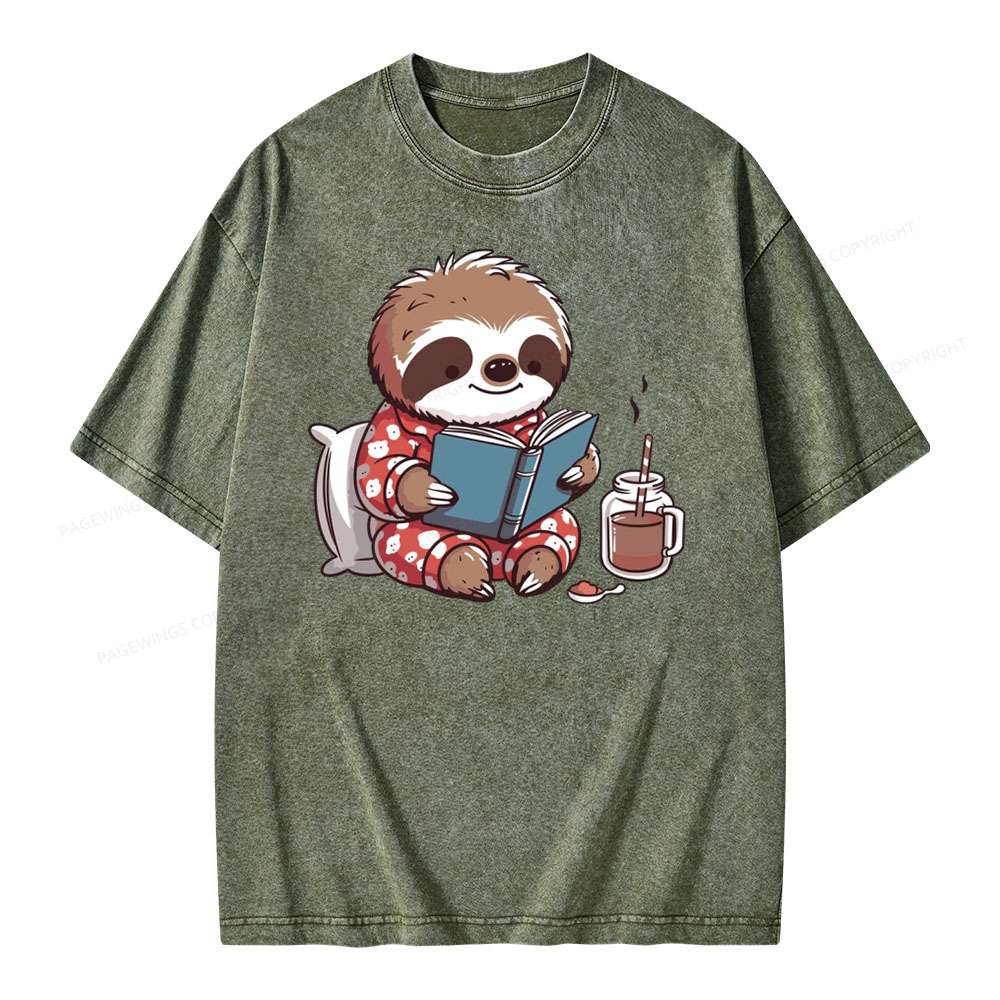 Pagewings Books Sloth Book lover Gift cute sloth on Unisex Washed T-shirt