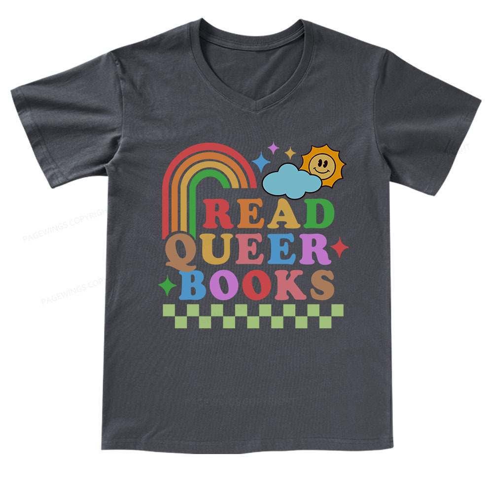 Pagewings Read Queer Books V-neck T-shirt