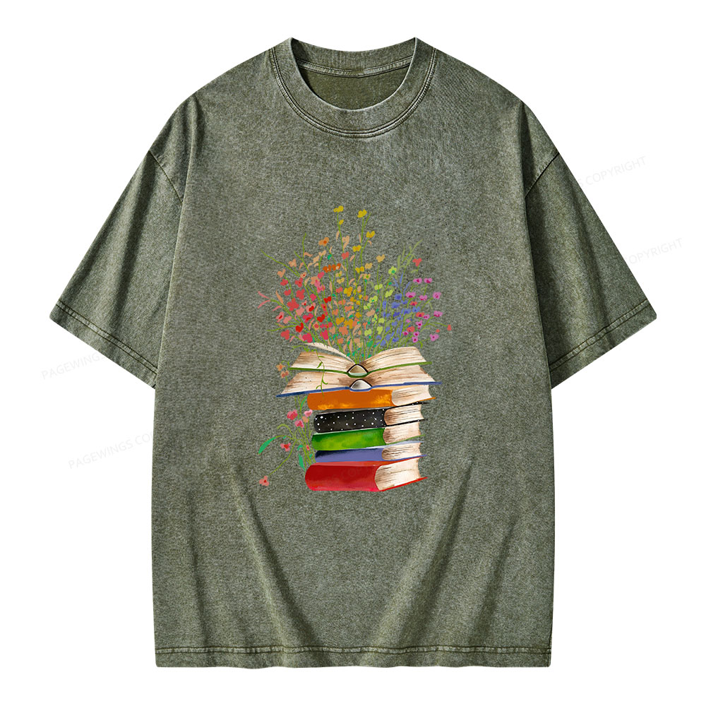 Pagewings Books Bloom With Knowledge Unisex Washed T-shirt